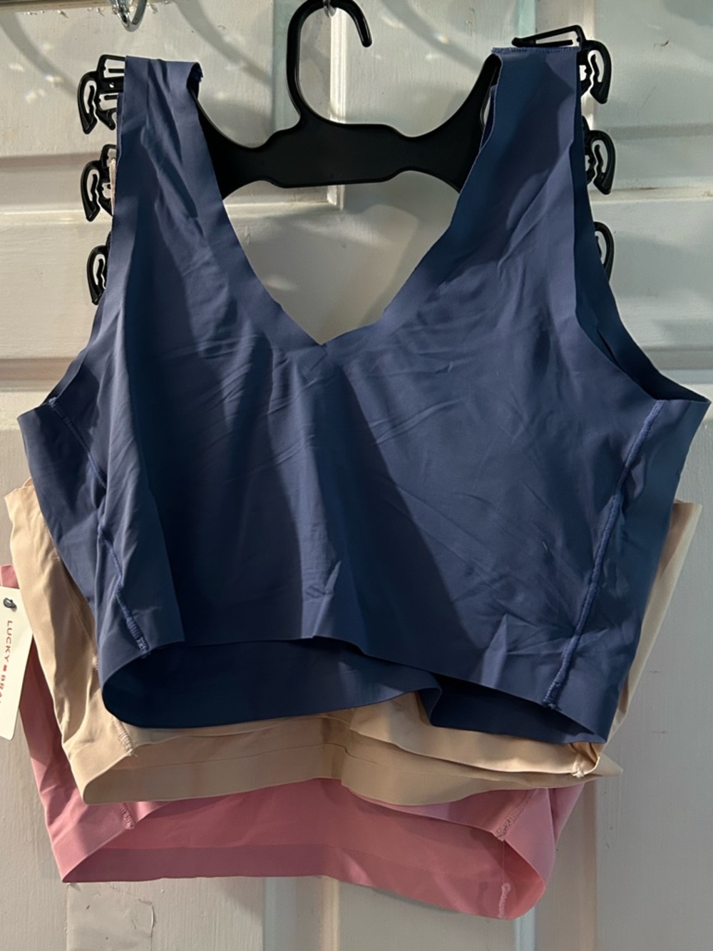 Lucky Brand Seamless V-Neck Bralette Set in Pink, Navy & Beige - Picture 2 of 2